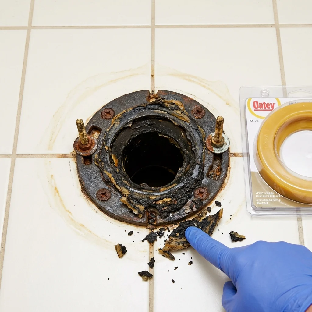 Failed wax ring showing water seepage at the base of a toilet in a Alamo, GA home